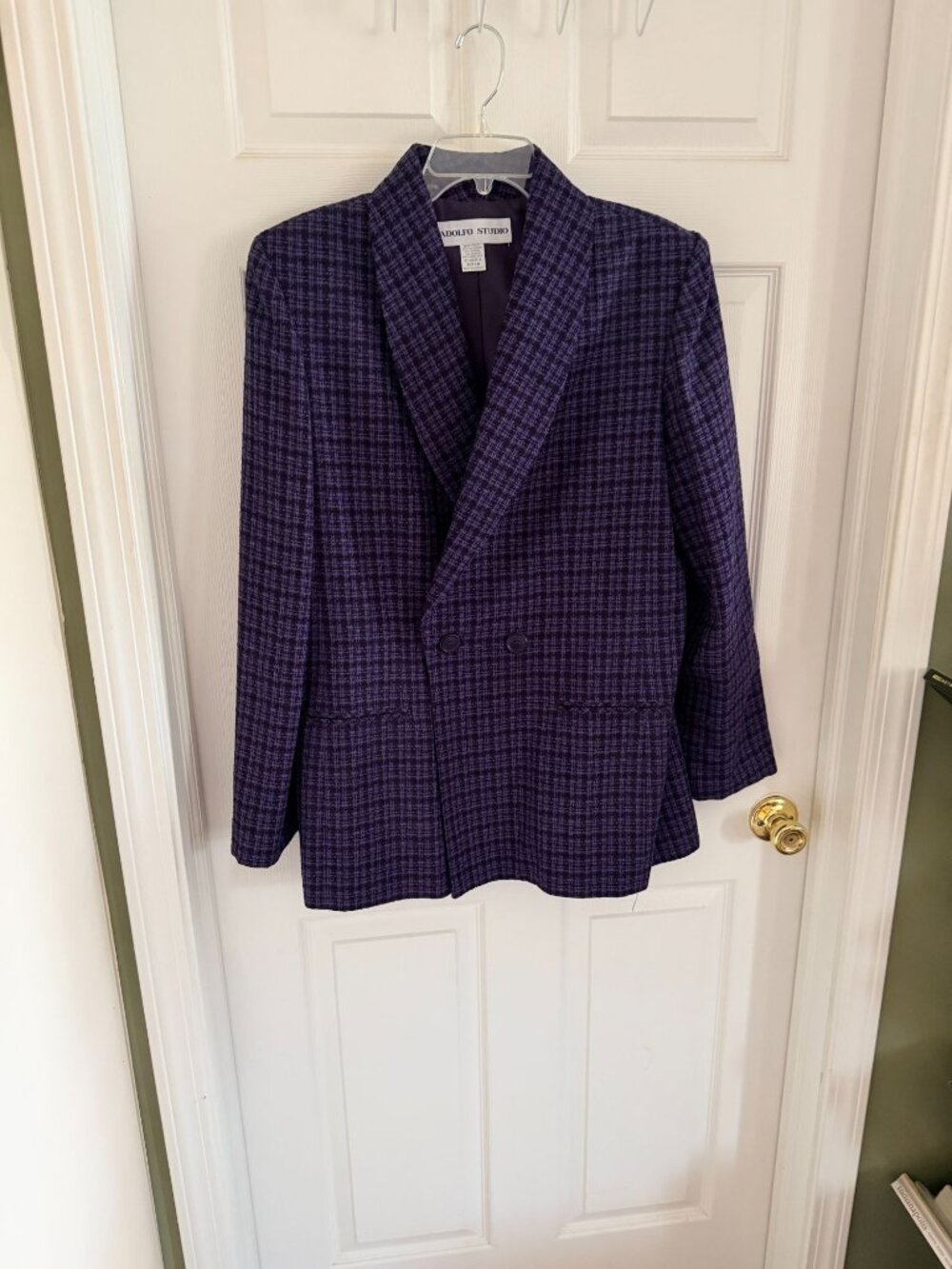 Adolfo Studio Purple Houndstooth Womens Blazer Jacket Size 14L Polyester Blend